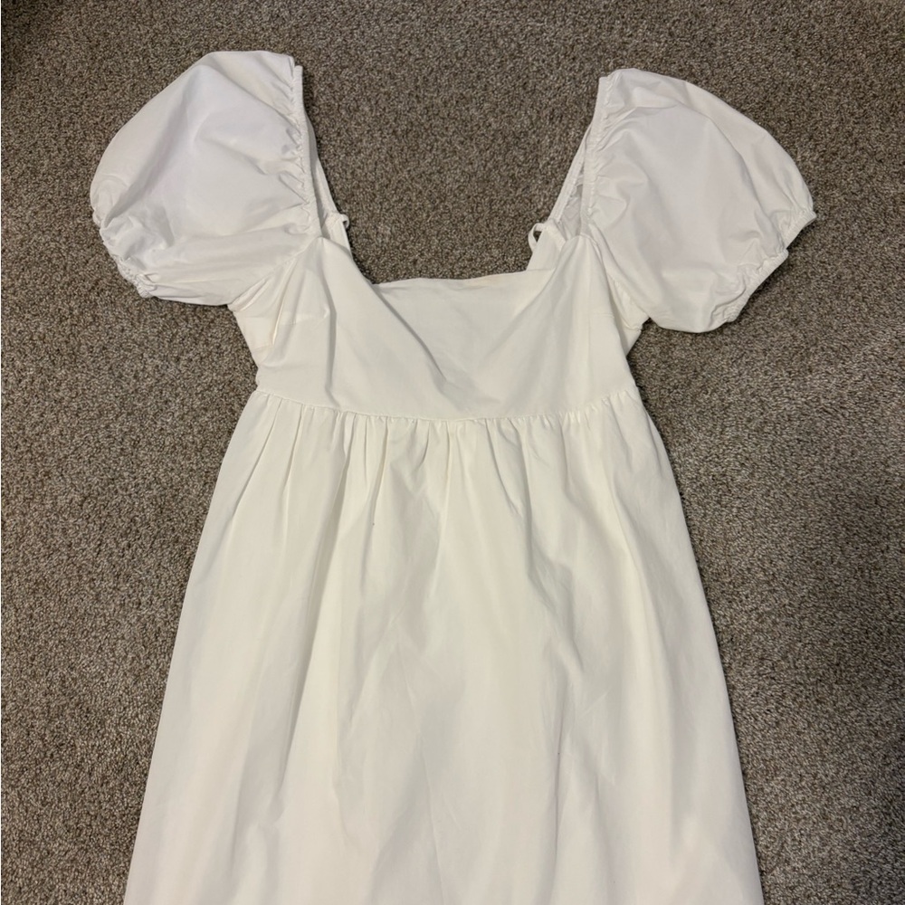 Elegant White Puff Sleeve Mini Dress